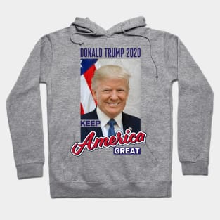 Keep America Great - Donald Trump 2020 Portrait and US Flag Hoodie